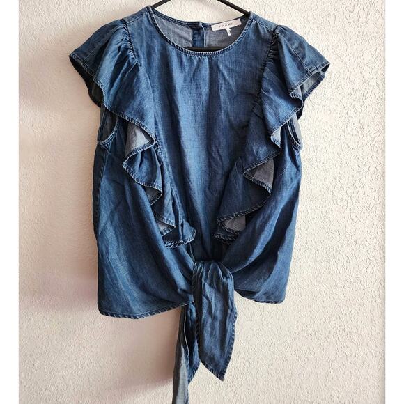 Frame Blue Ruffle Blouse Size Medium - Picture 2 of 16
